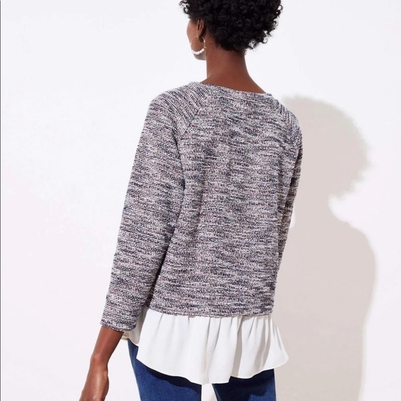 Loft Tweed Contrast Cotton Blend Pullover Top - Picture 2 of 7